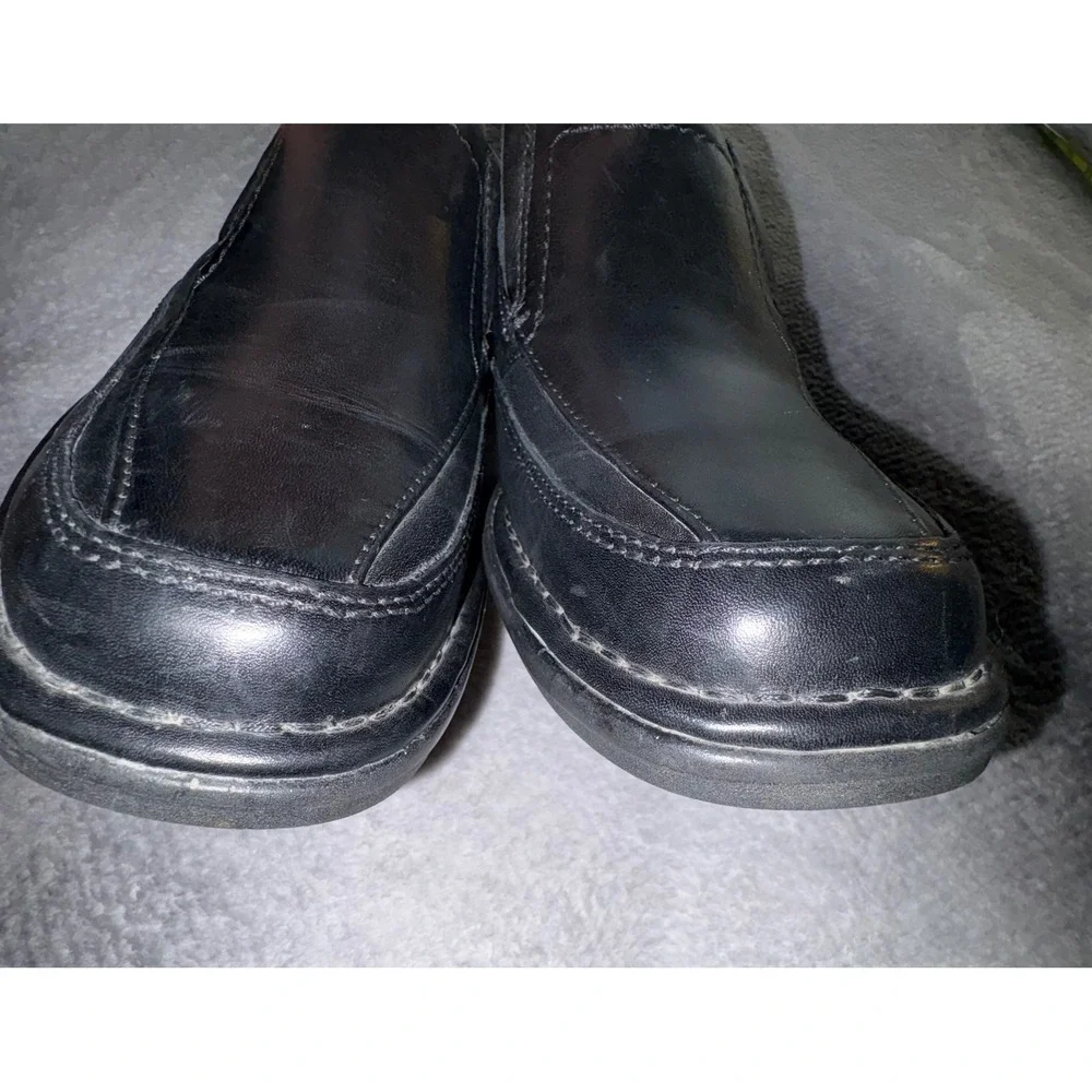 Clarks Collection Mens Black Leather Slip On Loafers Square Toe Dress Shoes 7.5‎